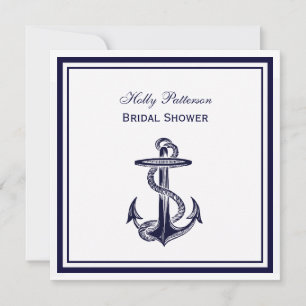 Invitation Ancre nautique Marine Blue encadré 2SQ Fête des ma
