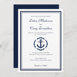 Invitation Ancre nautique, marine et Mariage blanc