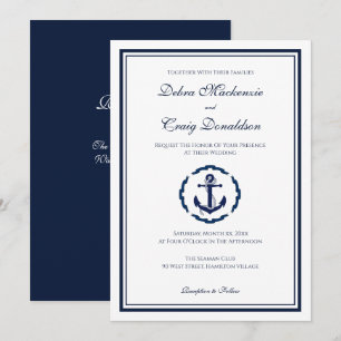 Invitation Ancre nautique, marine et Mariage blanc