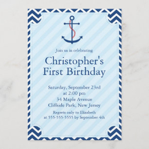 Invitation Ancre nautique moderne fête d'anniversaire