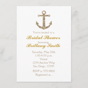 Invitation Ancre Nautique Parties scintillant Gold Glam Party