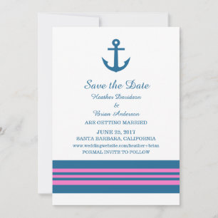 Invitation Ancre nautique rose bleu Enregistrer l'Invitation 