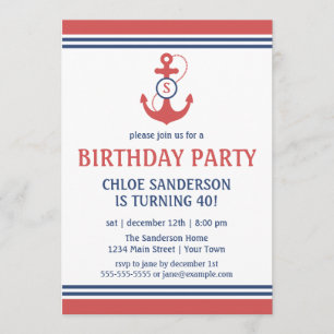 Invitation Ancre nautique rouge d'Invitationswith de fête