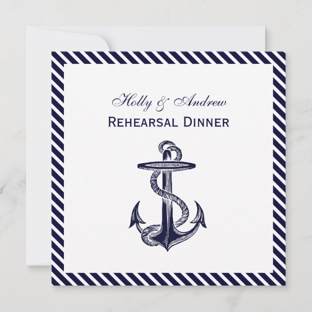 Invitation Ancre nautique Stripe de diag 2SQ Répétition Din (Devant)