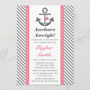 Invitation Ancre rose et gris Baby shower nautique
