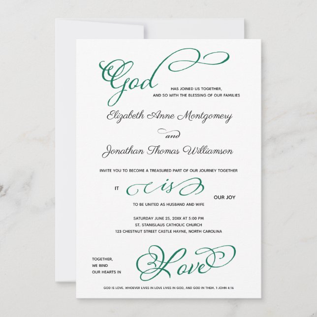 Invitation Ancre verte Dieu est Amour Mariage chrétien (Devant)