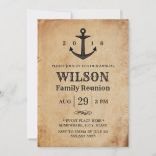Invitation Ancre vintage Réunion familiale nautique