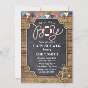 Invitation Ancre vintage Rustique Baby shower de garçon nauti
