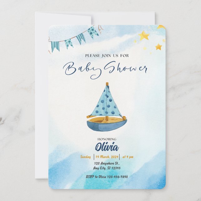 Invitation Ancres à l'écart : Baby shower de bateau bleu aqua (Devant)