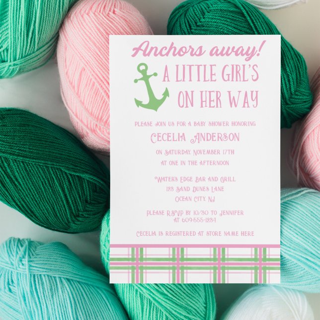 Invitation Ancres Éloignées Fille Baby shower nautique (Créateur téléchargé)