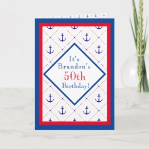 Invitation Ancres en rouge blanc bleu 50e anniversaire