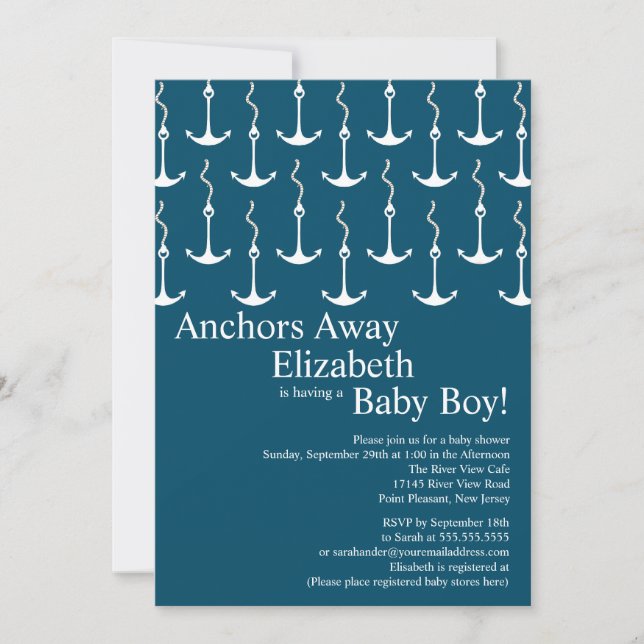 Invitation Ancres modernes à l'écart du Baby shower nautique (Devant)