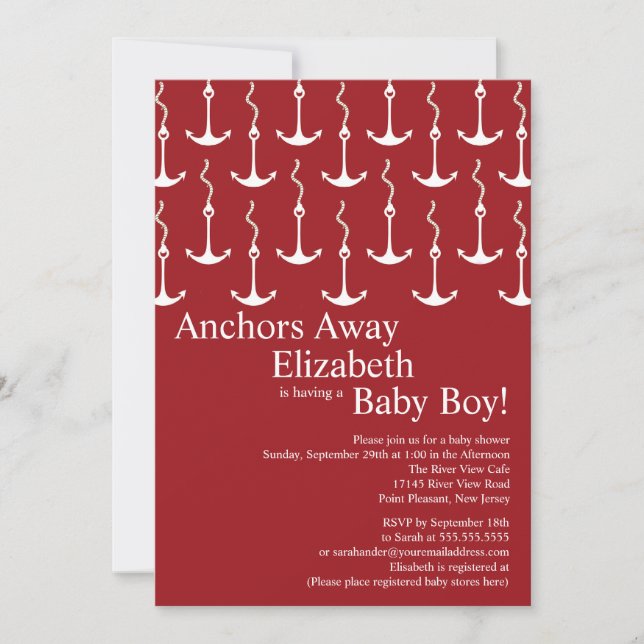 Invitation Ancres modernes à l'écart du Baby shower nautique (Devant)