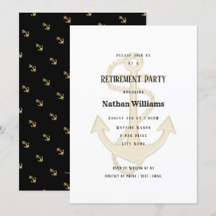 Invitation Ancres nautiques Or noir Retraite personnalisée