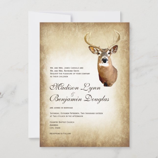 Invitation Andouillers rustiques de cerfs communs chassant (Devant)