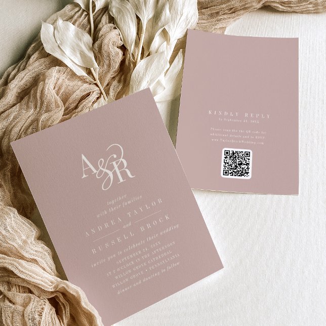 Invitation ANDREA Blush Pink QR Code Classic Elegant Wedding (ANDREA Blush Pink QR Code Classic Elegant Wedding Invitation)