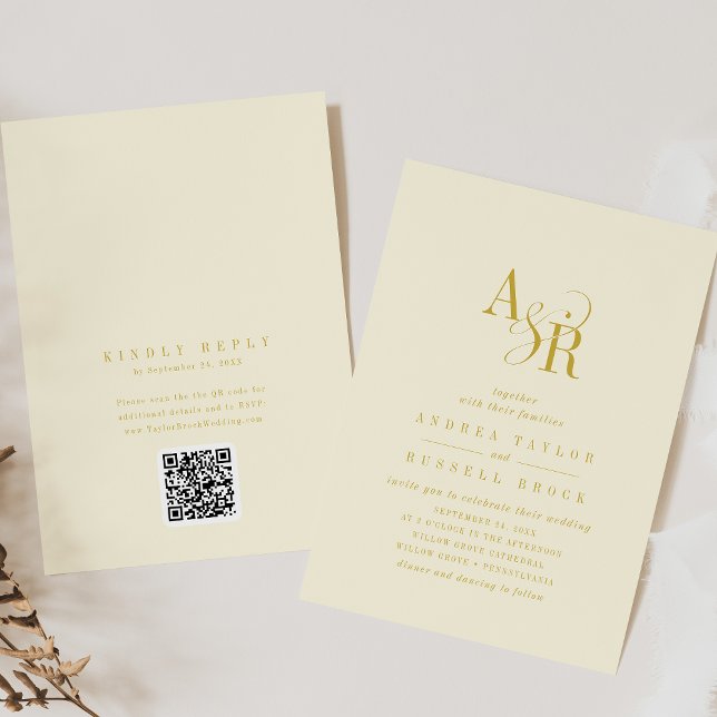 Invitation ANDREA Butter Yellow QR Code Elegant Wedding (ANDREA Butter Yellow QR Code Elegant Wedding Invitation)