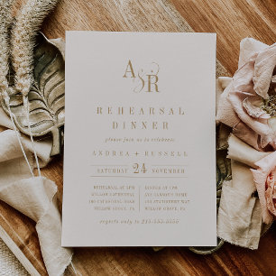 Invitation ANDREA Gold Cream Moderne Minimal de répétition Dî