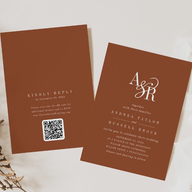 Invitation ANDREA Terracotta QR Code Boho Elegant Wedding (ANDREA Terracotta QR Code Boho Elegant Wedding Invitation)