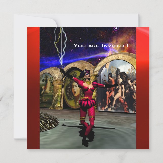 Invitation ANDROID BALLET, Red Fuchsia Blue Science Fiction (Devant)