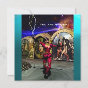 Invitation ANDROID BALLET, Red Turquoise Blue Science Fiction