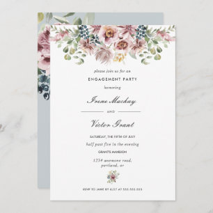 Invitation Anemone Blue Grey Botanical Engagement Party