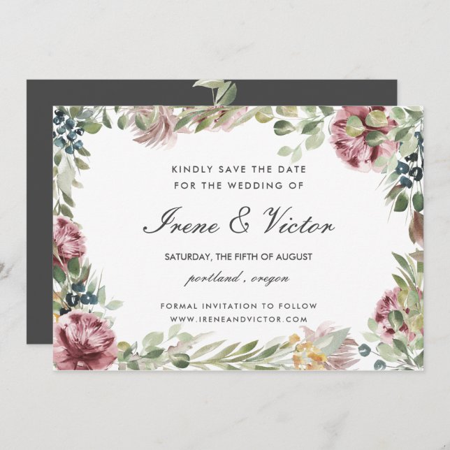 Invitation Anemone Blush Grey mariage formel Enregistrer la d (Devant / Derrière)