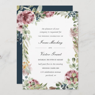 Invitation Anemone Blush   Mariage botanique romantique bleu
