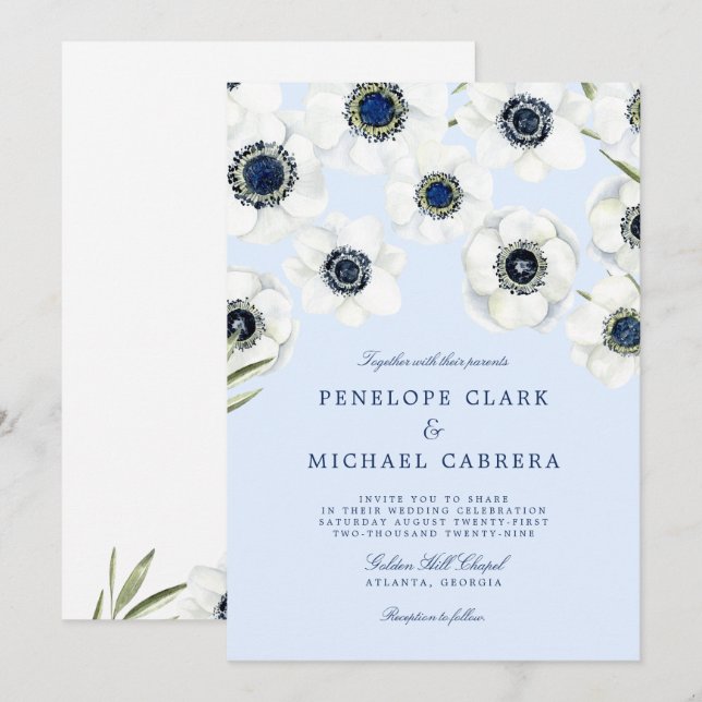 Invitation Anémone du matin| Mariage floral (Devant / Derrière)