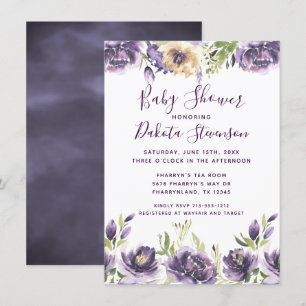 Invitation Anemone Garden Crème violet Baby shower Boho