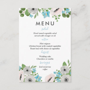 Invitation Anémones aquarelle Fleurs   Menu de mariage