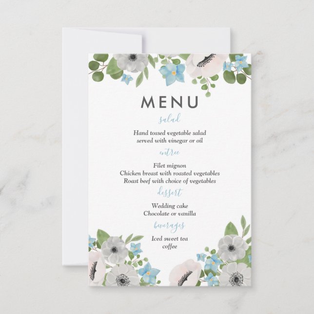 Invitation Anémones Aquarelle Florales | Menu de Mariage (Devant)