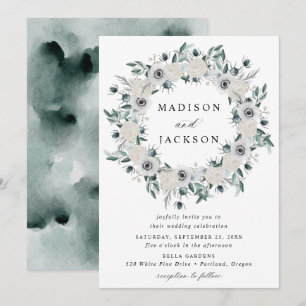 Invitation Anémones blanches et Roses Mariage de couronne de 