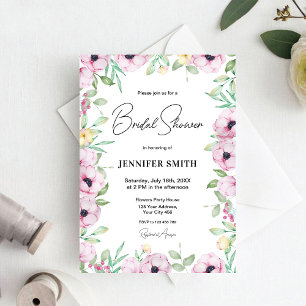 Invitation Anémones Florales Roses Mariage