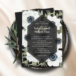 Invitation Anémones Mariage noir et blanc