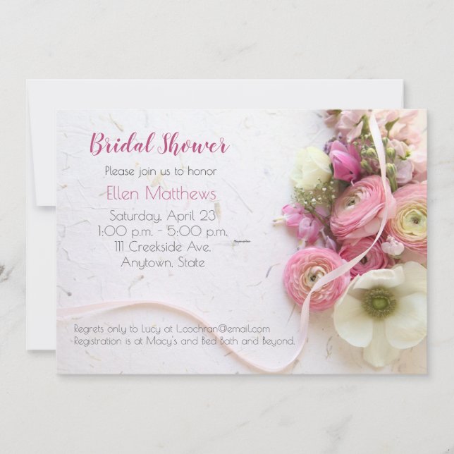 Invitation Anémones, ranunculus, ruban (Devant)