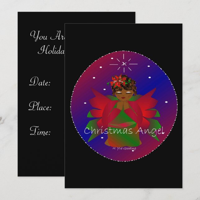 Invitation Ange de Noël afro-américain Baby Girl Priant (Devant / Derrière)