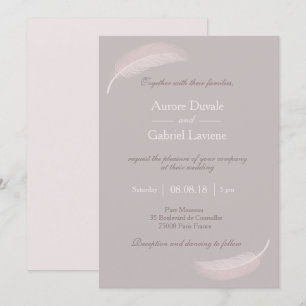 Invitation Ange plume rose rousse taupe élégant mariage