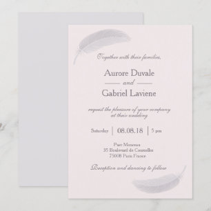 Invitation Ange Plumes Blush rose Grey Élégant Mariage