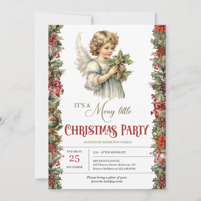 Invitation Ange victorien de Noël avec baies sainte (Devant)