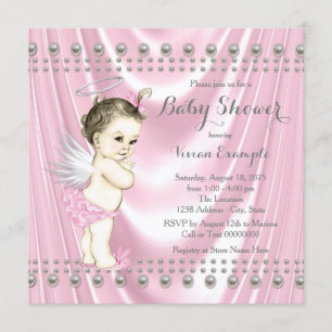 Invitation Angel Baby Satin et Baby shower Pearl
