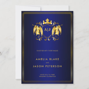 Invitation Angel Crest   Gold Royal Blue Luxurious