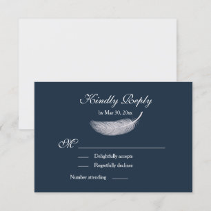 Invitation Angel Feather Marine Bleu Blanc Mariage RSVP