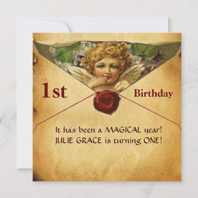 Invitation ANGEL HEART WAX SEAL PARCHMENT Premier anniversair (Devant)