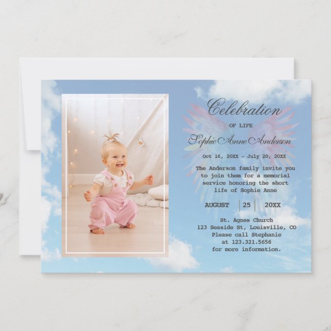 Invitation Angel Wings Sky Celebration of Life Photo Memory (Devant)