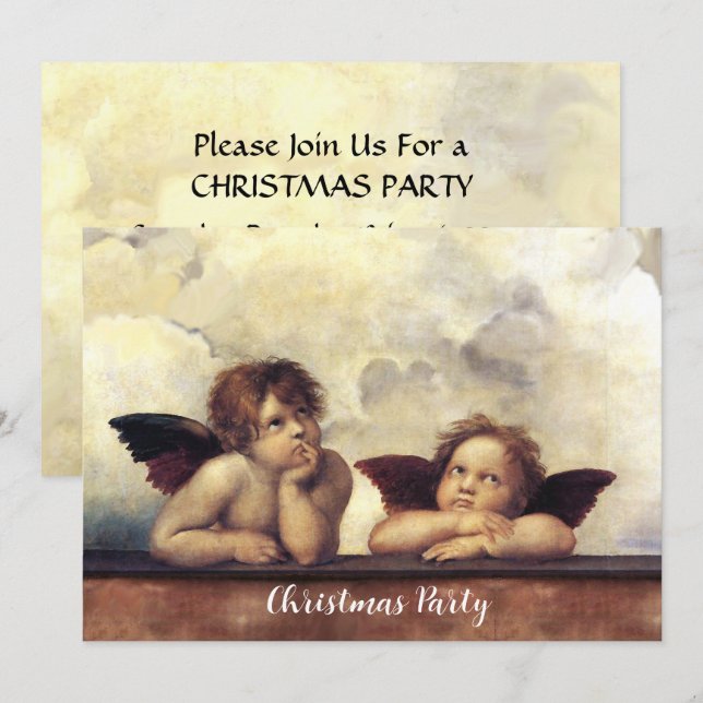 Invitation ANGELS Ailes de chérubins Raffaello Sanzio Noël (Devant / Derrière)