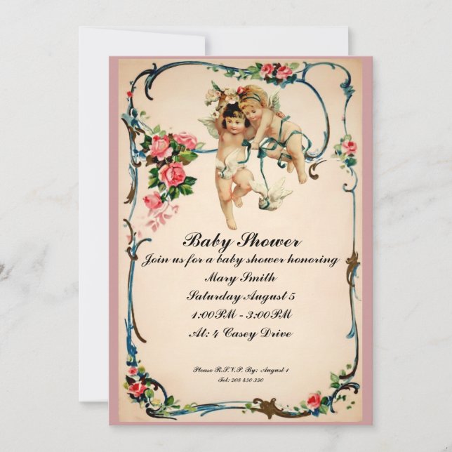 Invitation Anges avec l'invitation de baby shower de colombe (Devant)