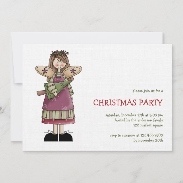 Invitation Anges de Noël ・ Ange et Arbre de Noël (Devant)