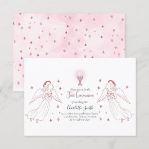 Invitation Anges d'or rose Première communion