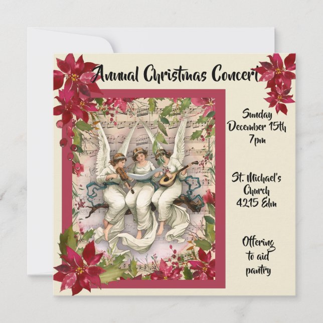 Invitation Anges et concert de Noël de poinsettia (Devant)